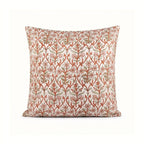 Hand block printed linen pillow cover in natural with dusk orange and brown botanical floral vine motifs.