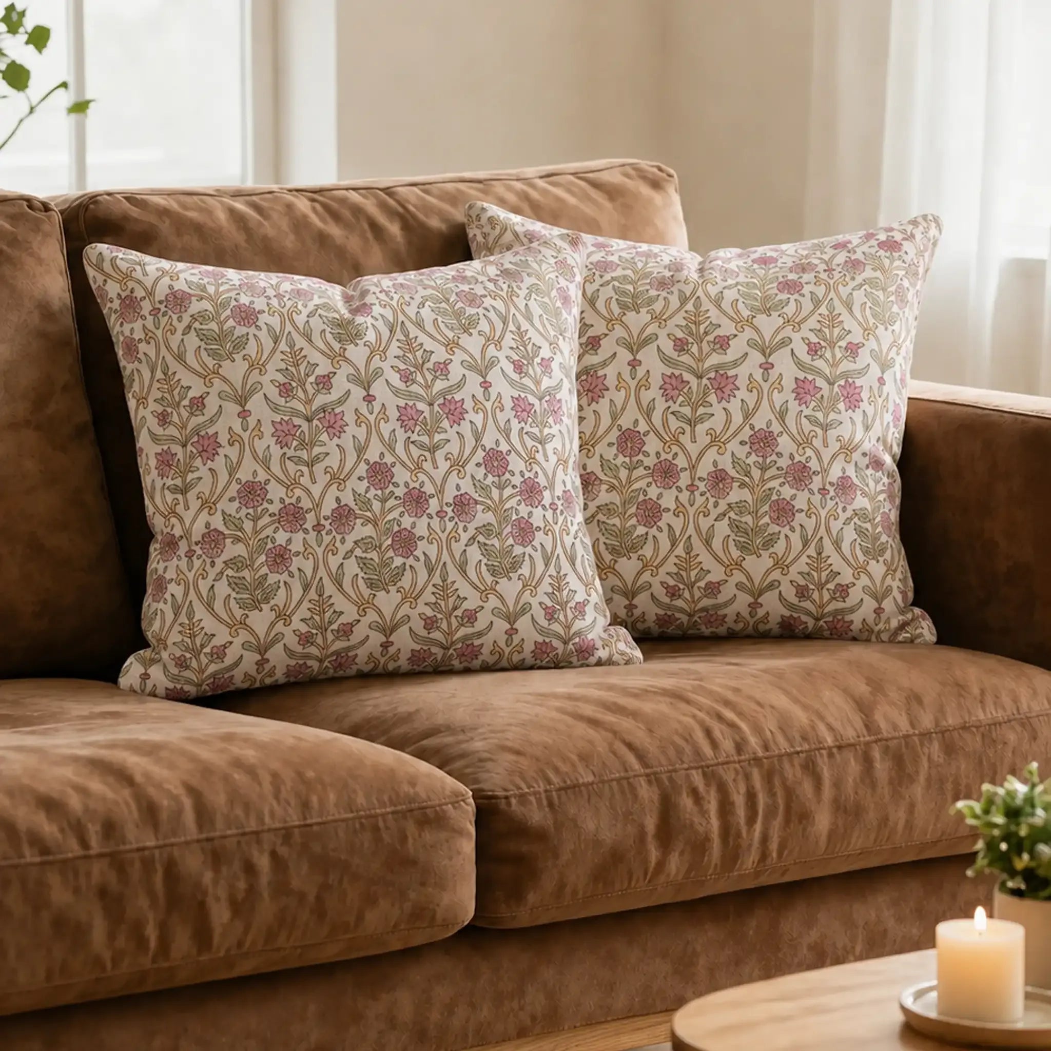 Birch Botanical Floral Vines Natural Linen Pillow Cover