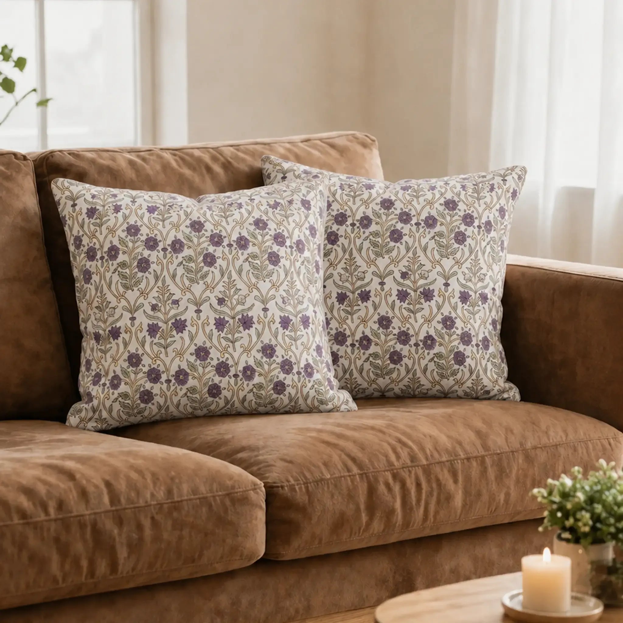 Birch Botanical Floral Vines Natural Linen Pillow Cover
