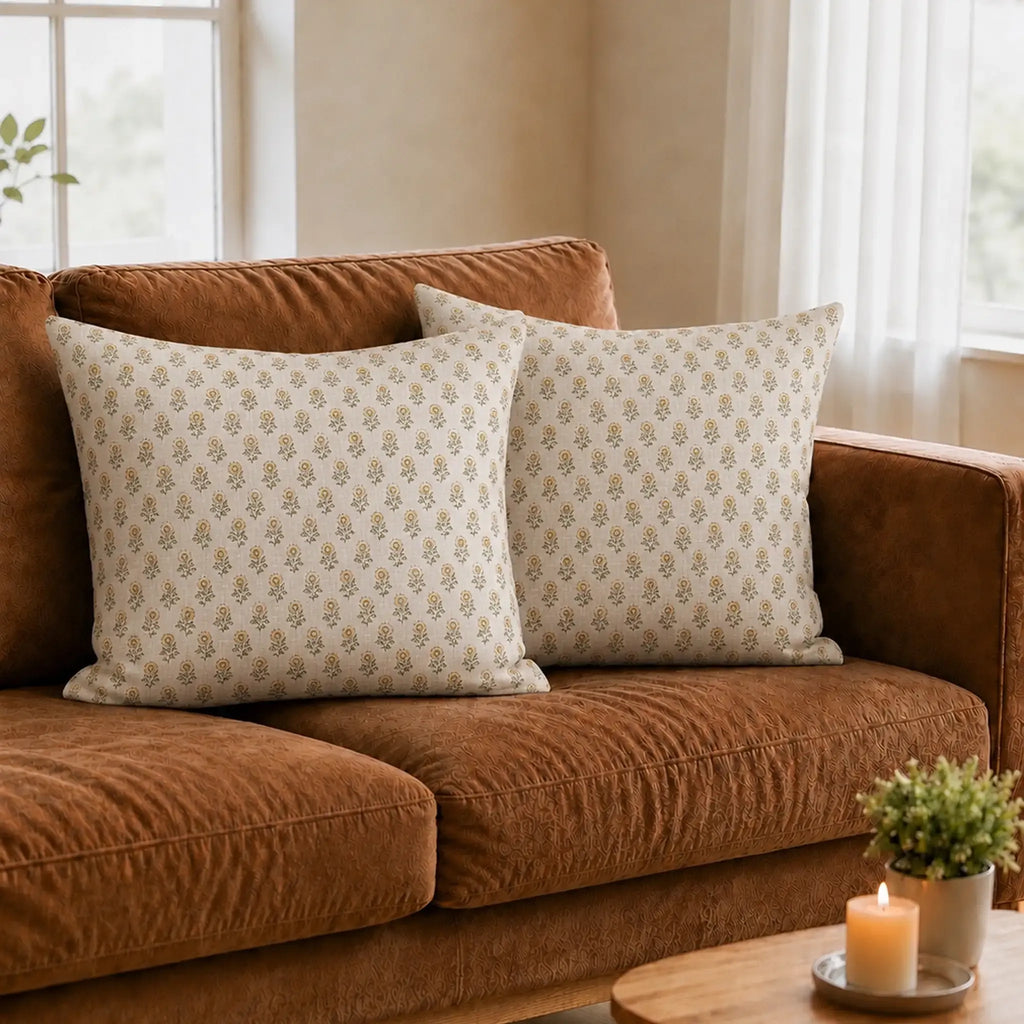 Alder Ditsy Floral Buti Natural Linen Pillow Cover