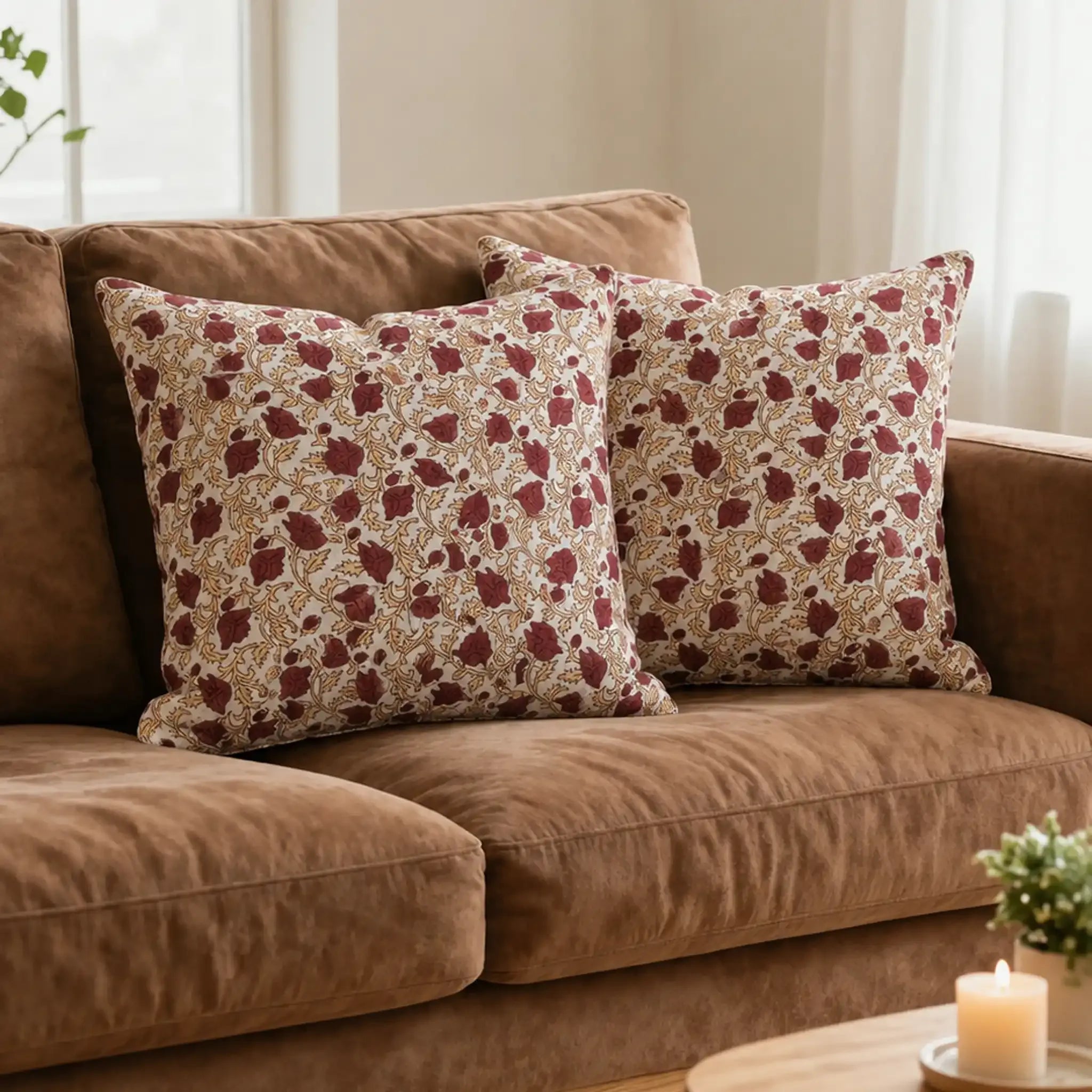 Pressed Petal Botanical Floral Vines Natural Linen Pillow Cover