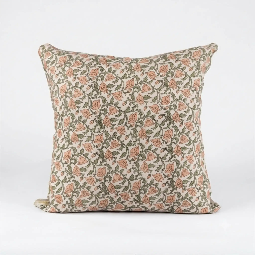 Pressed Petal Botanical Floral Vines Natural Linen Pillow Cover