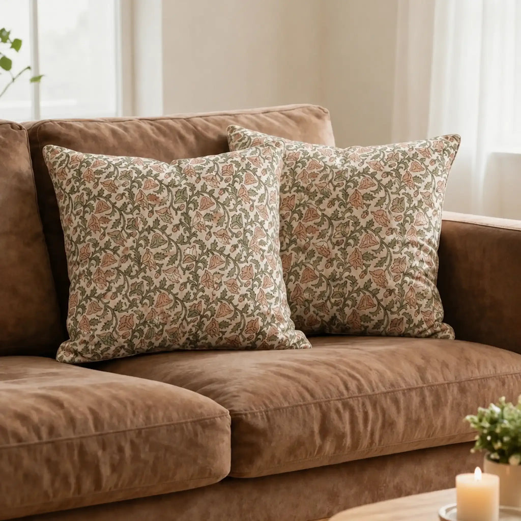 Pressed Petal Botanical Floral Vines Natural Linen Pillow Cover