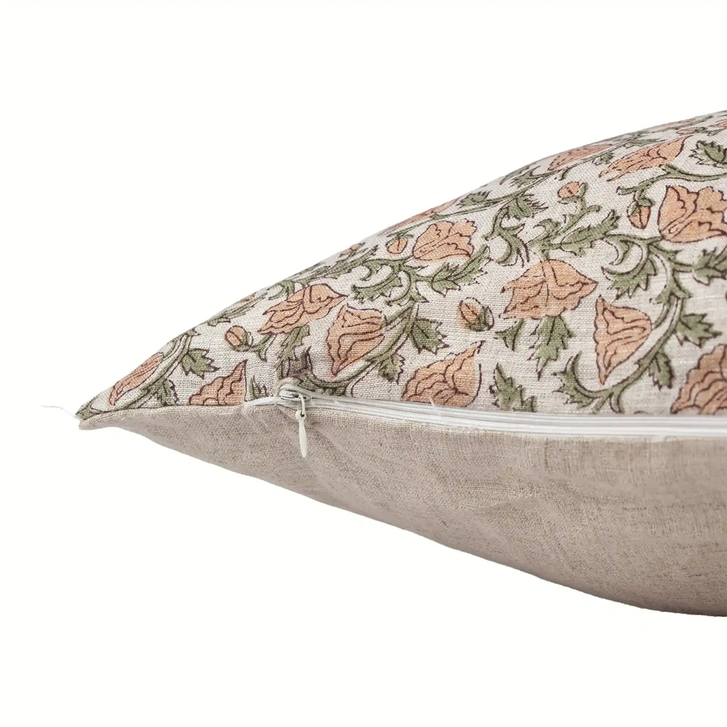 Pressed Petal Botanical Floral Vines Natural Linen Pillow Cover