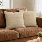 Amber Botanica Botanical Floral Vines Lemon Yellow Linen Pillow Cover