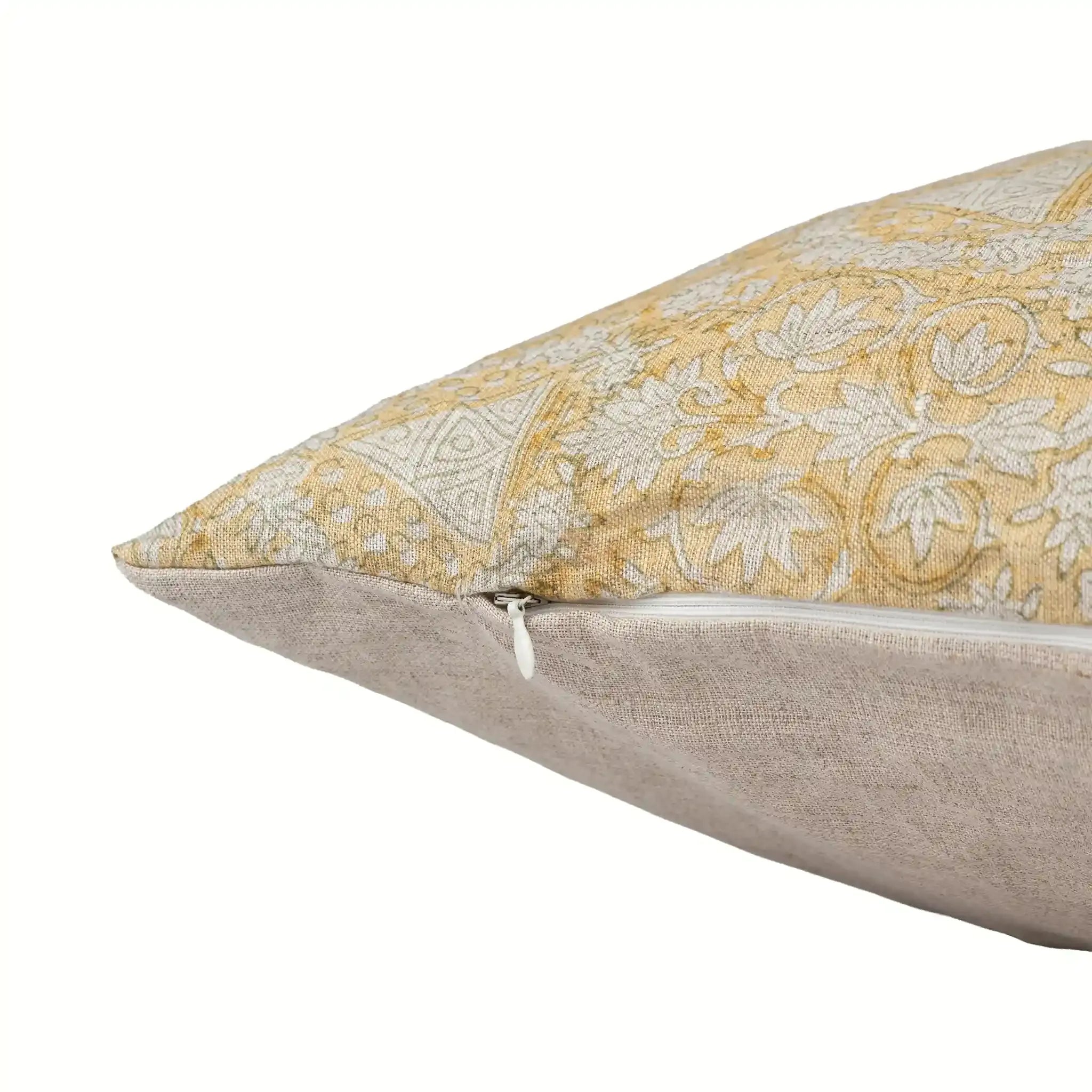 Amber Botanica Botanical Floral Vines Lemon Yellow Linen Pillow Cover