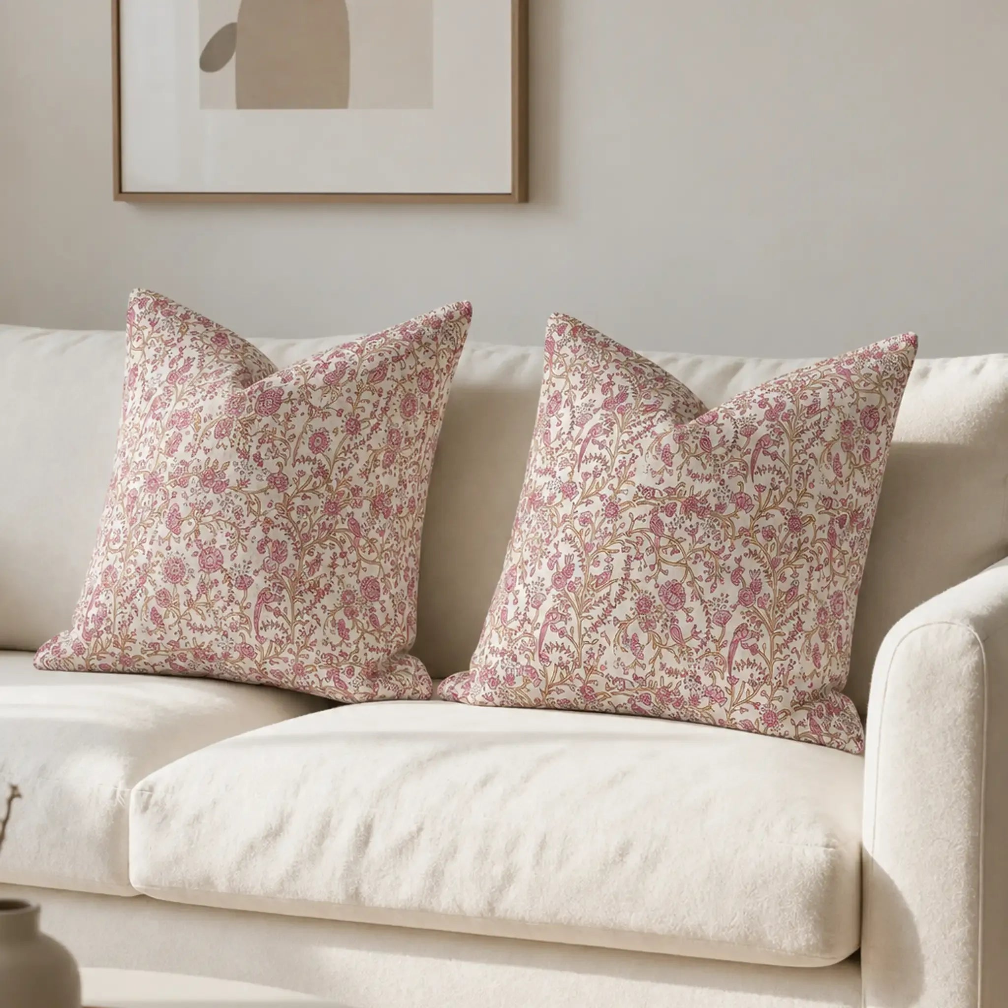 Wild Briar Botanical Floral Vines Natural Linen Pillow Cover