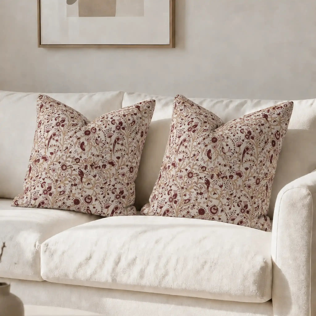 Wild Briar Botanical Floral Vines Natural Linen Pillow Cover