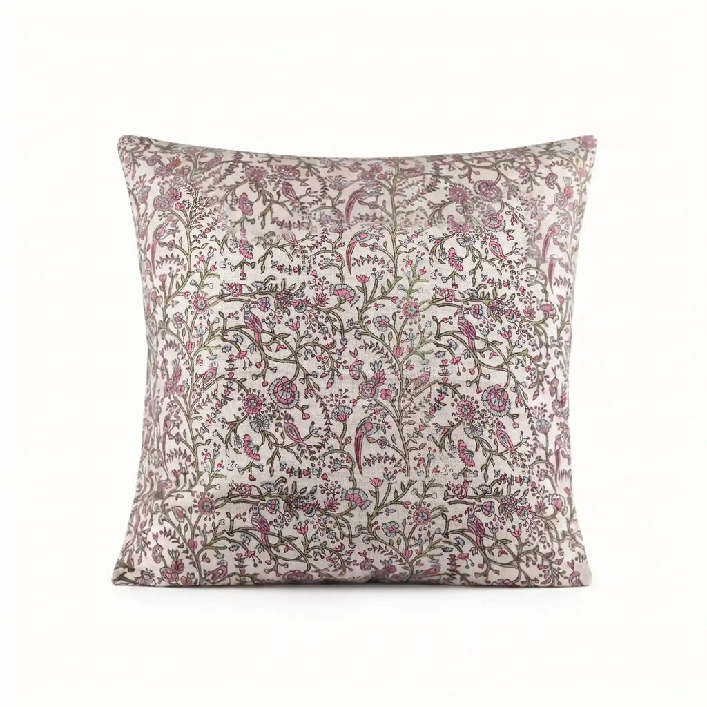 Wild Briar Botanical Floral Vines Natural Linen Pillow Cover