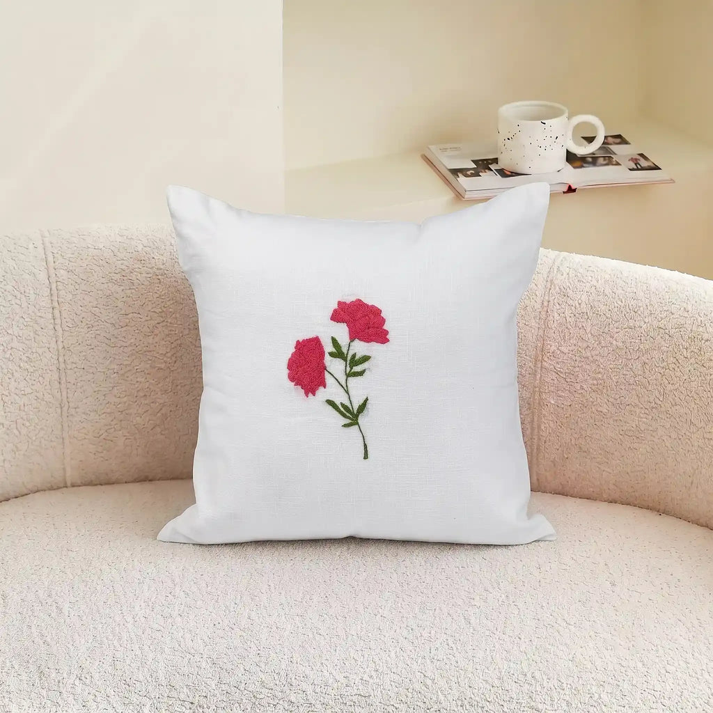 Fruiting Vine Embroidered Botanical Cotton Cushion Cover
