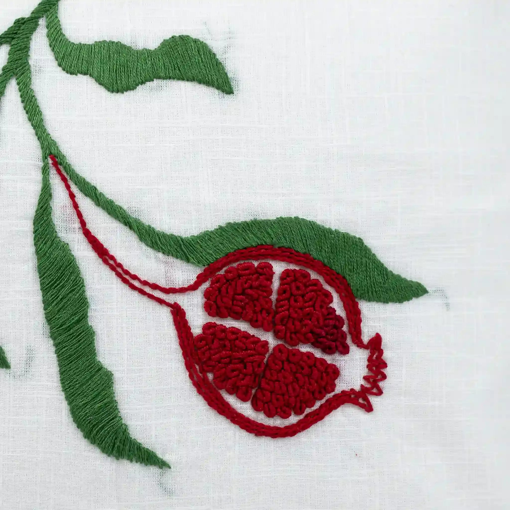 Pomegranate Trail Embroidered Botanical Cotton Cushion Cover