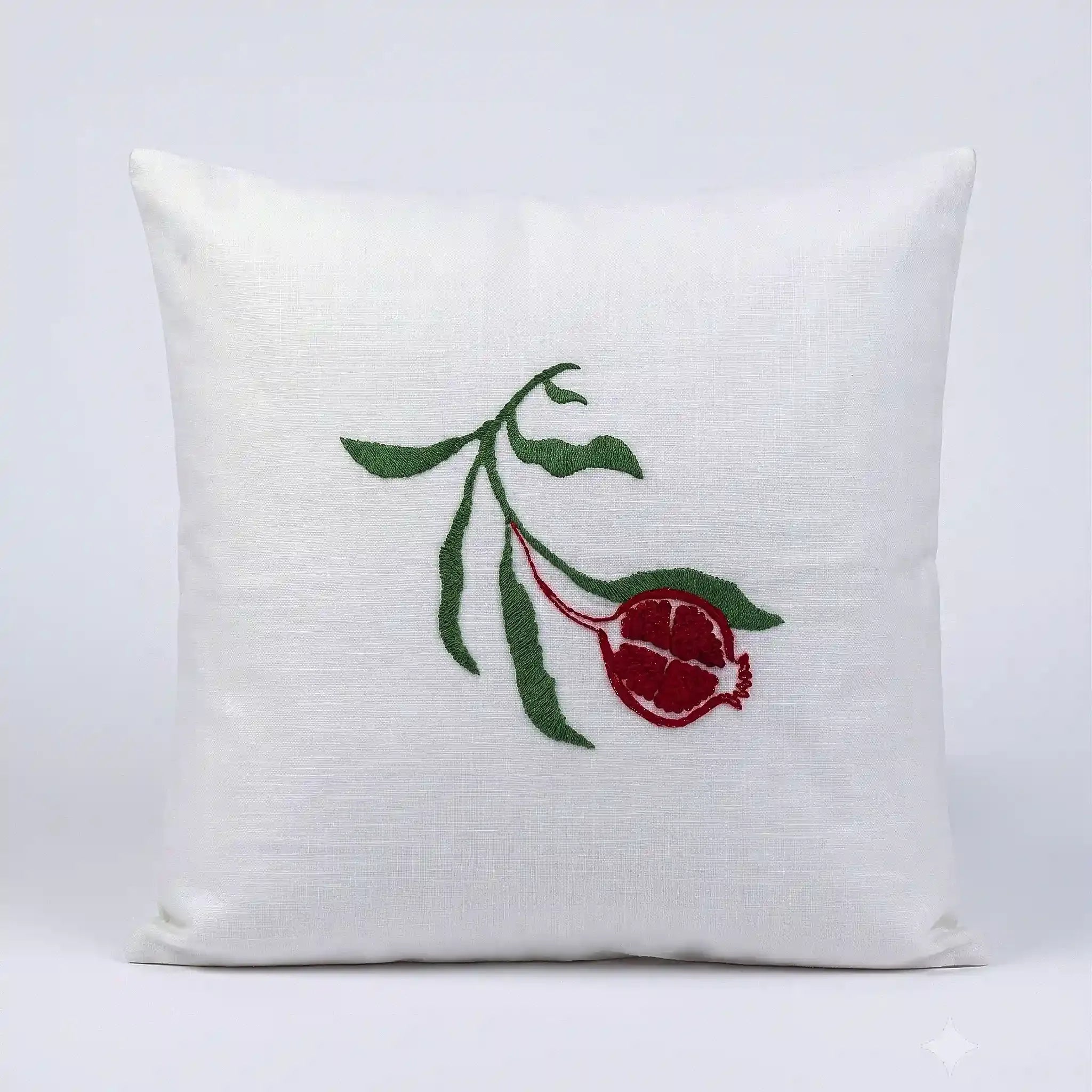 Pomegranate Trail Embroidered Botanical Cotton Cushion Cover