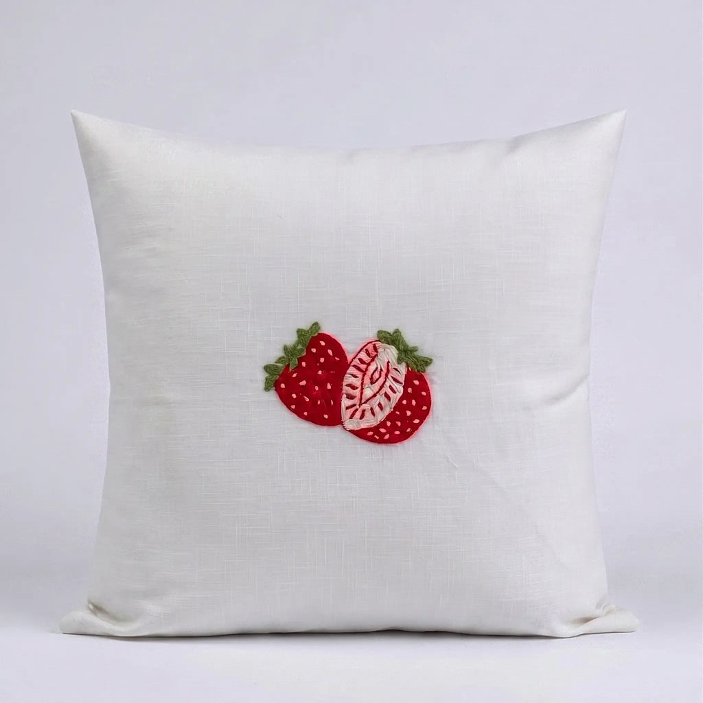 Berry Blossom Embroidered Botanical Cotton Cushion Cover