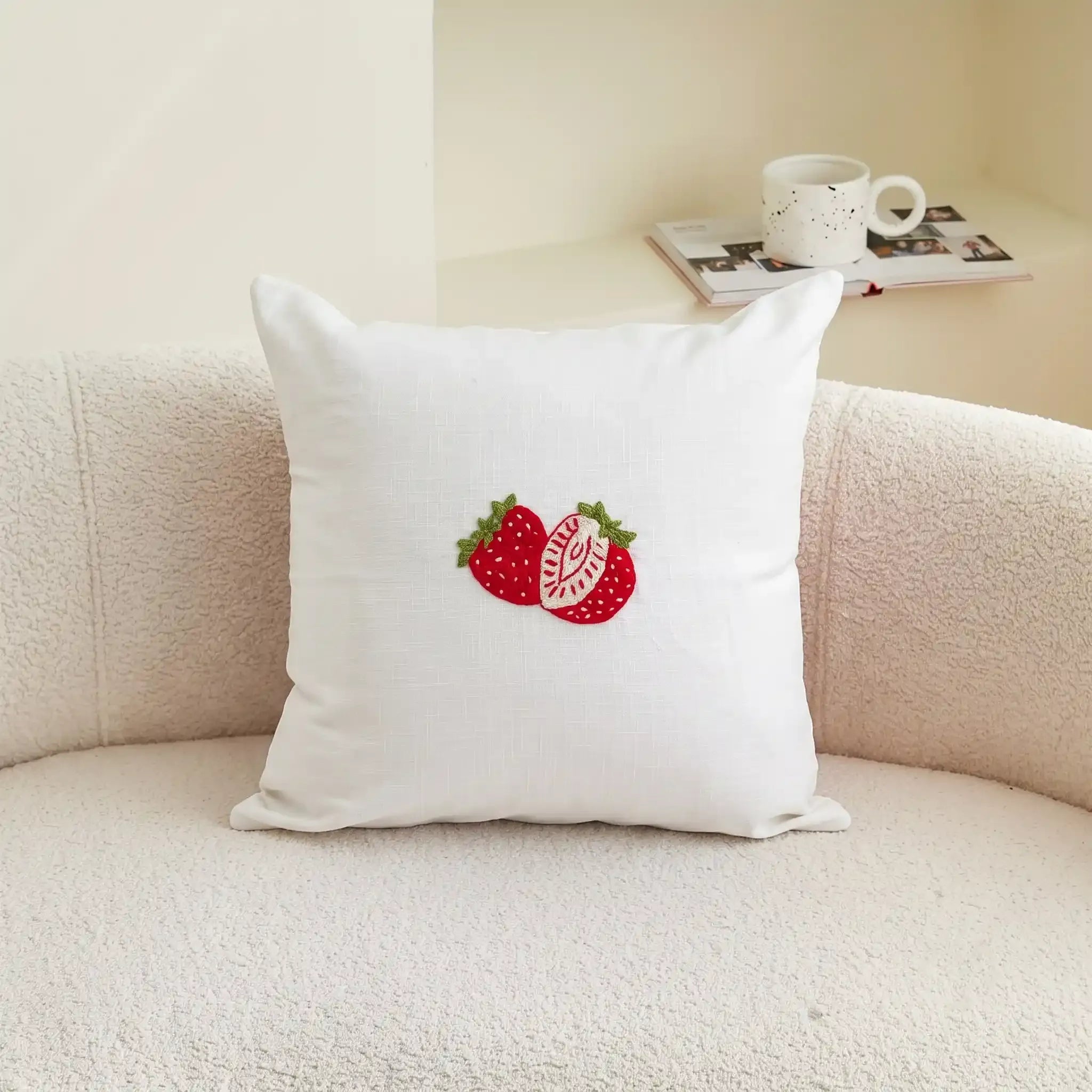 Berry Blossom Embroidered Botanical Cotton Cushion Cover