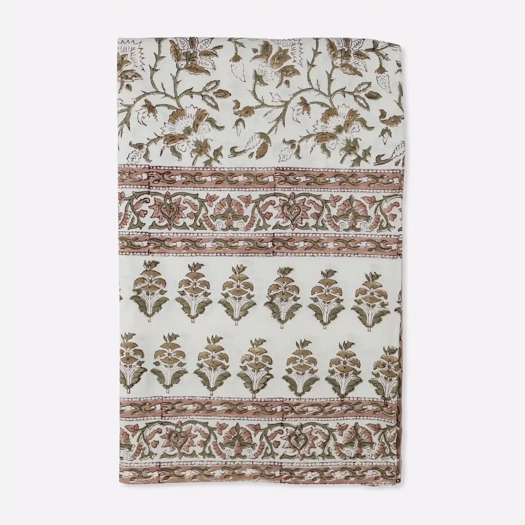 Florent Blush Pink & Plum Wine Hand Block Printed Cotton Tablecloth