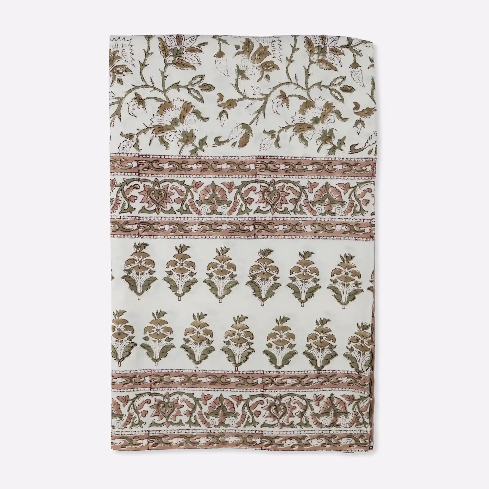 Florent Blush Pink & Plum Wine Hand Block Printed Cotton Tablecloth