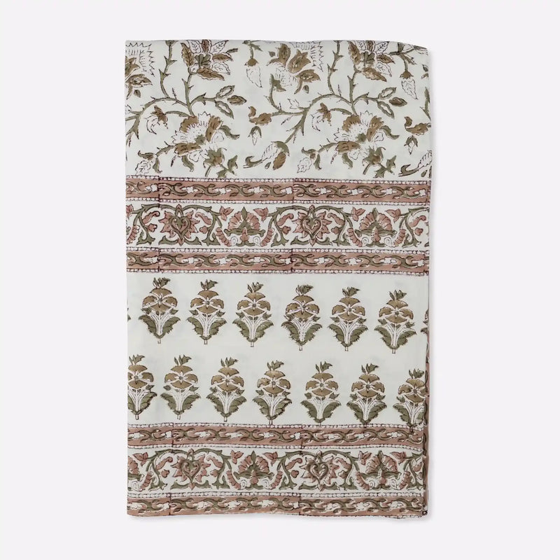 Florent Blush Pink & Plum Wine Hand Block Printed Cotton Tablecloth