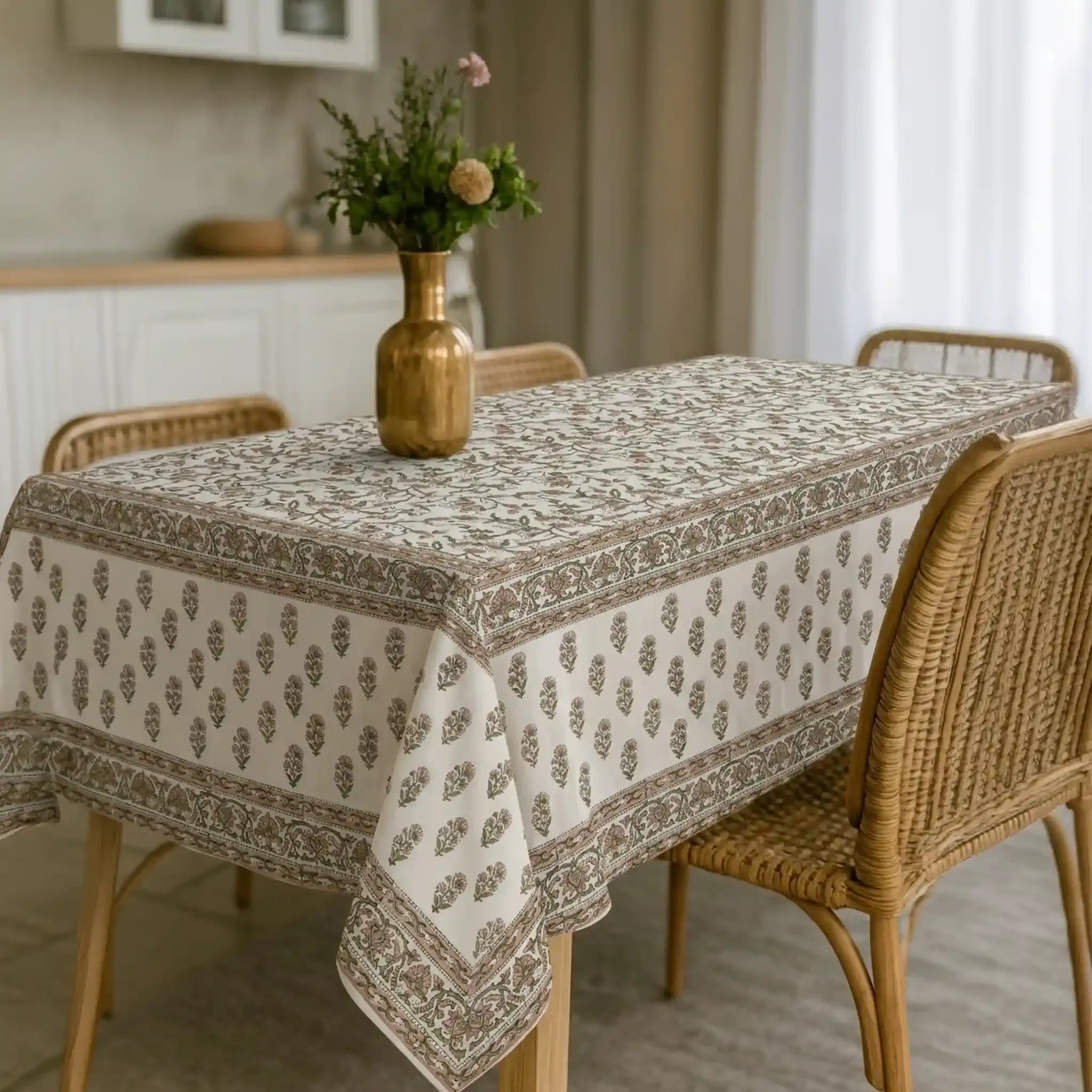 Florent Blush Pink & Plum Wine Hand Block Printed Cotton Tablecloth