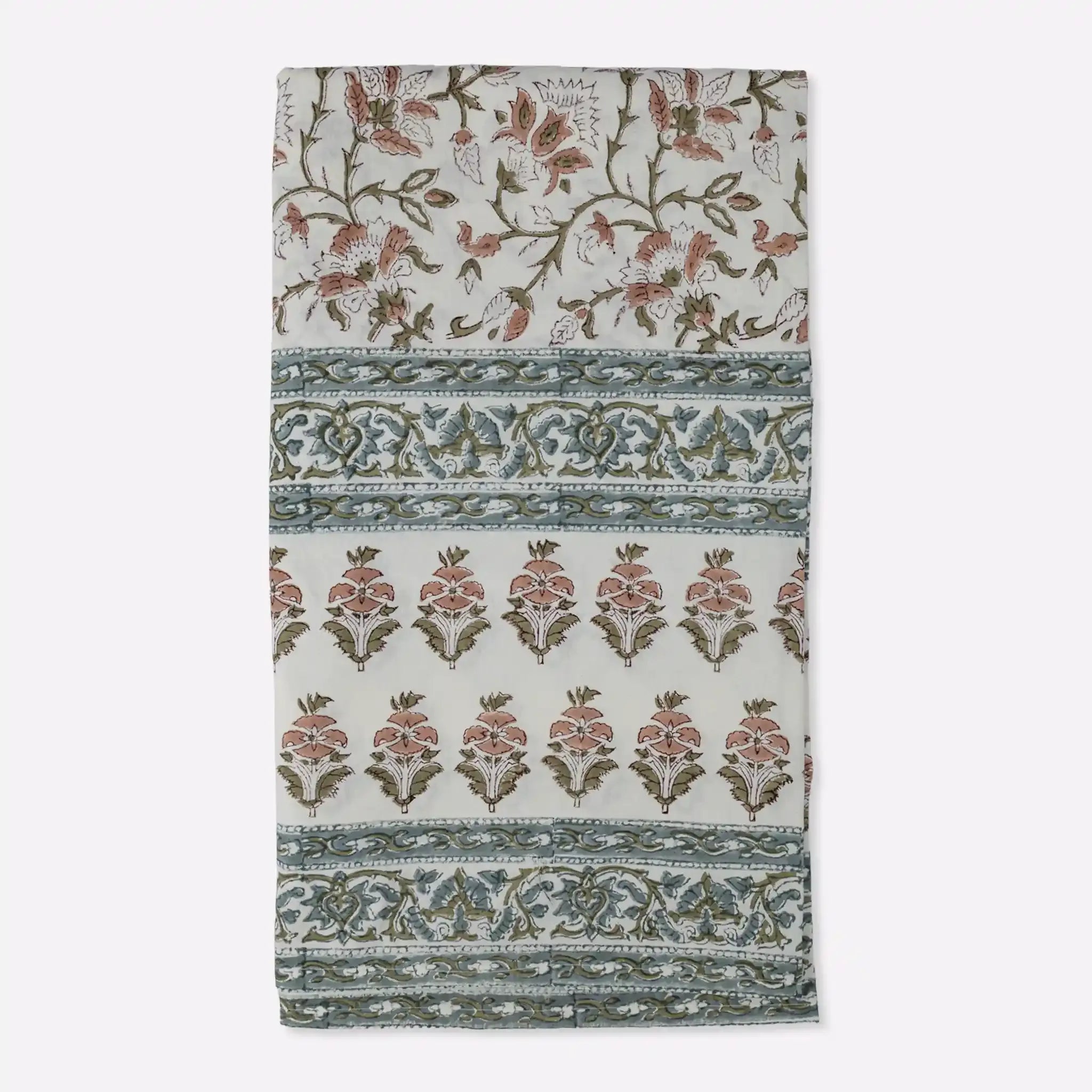 Florent Sage Green & Plum Wine Hand Block Printed Cotton Tablecloth