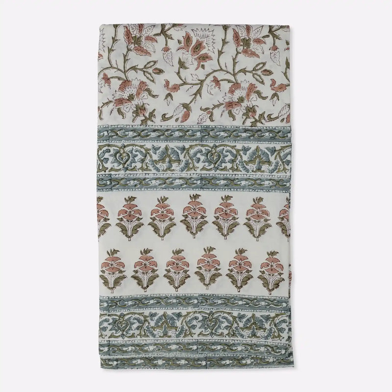Florent Sage Green & Plum Wine Hand Block Printed Cotton Tablecloth