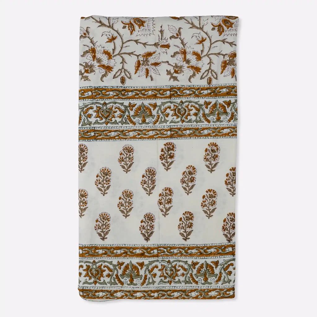 Montrose Mustard & Plum Wine Hand Block Printed Cotton Tablecloth