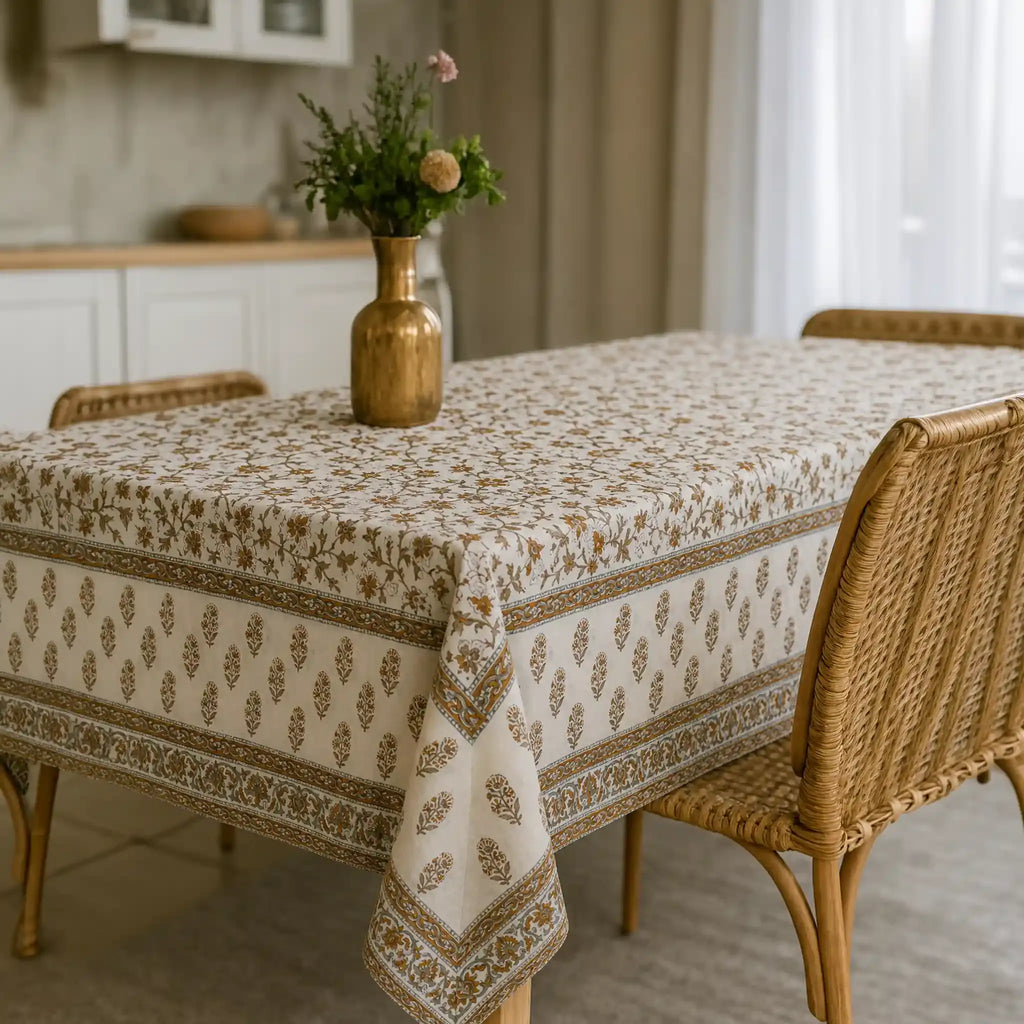 Montrose Mustard & Plum Wine Hand Block Printed Cotton Tablecloth
