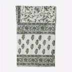 Montrose Ice Blue & Olive Green Hand Block Printed Cotton Tablecloth