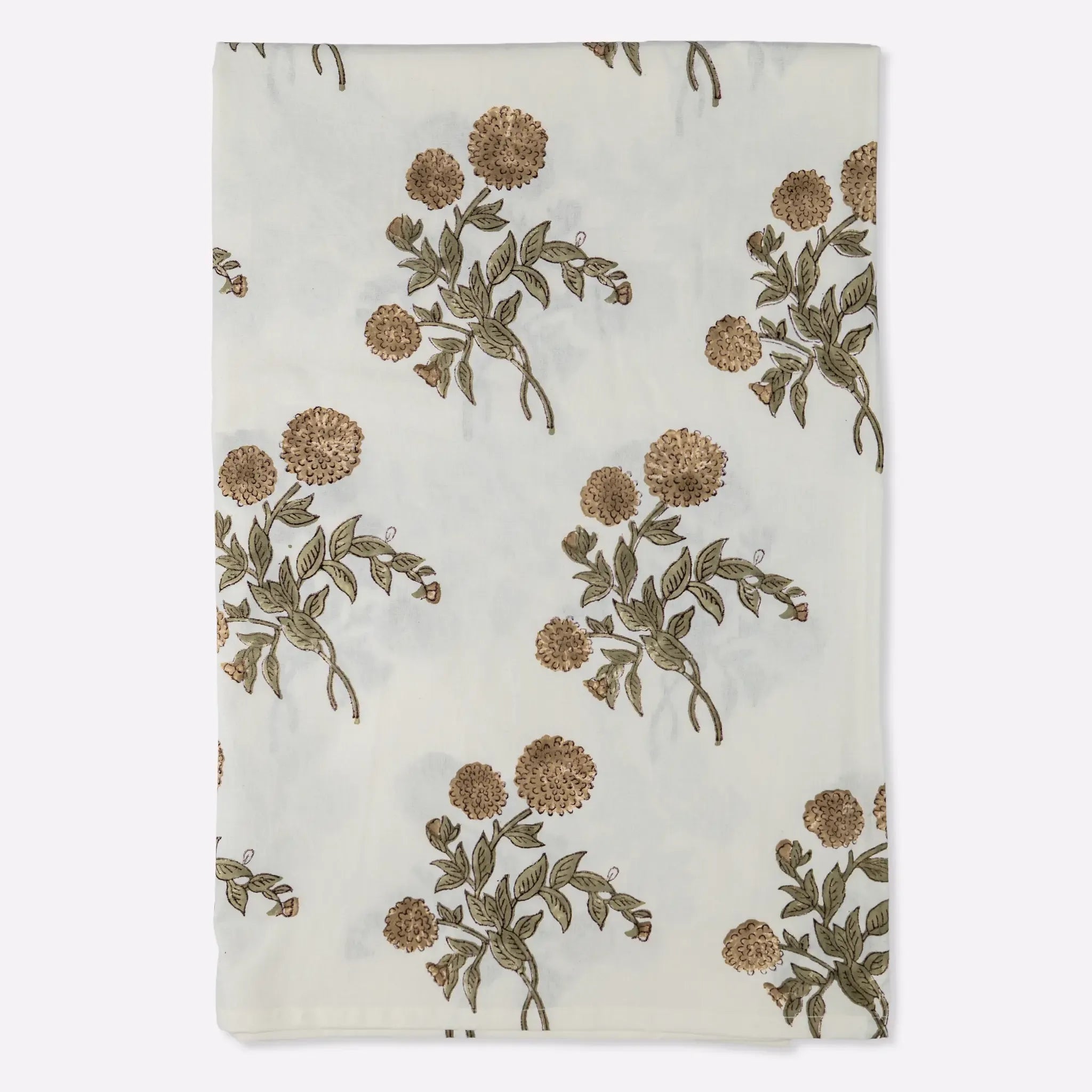 Ditsy Press Beige & Dark Brown Hand Block Printed Cotton Tablecloth