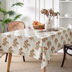Ditsy Press Beige & Dark Brown Hand Block Printed Cotton Tablecloth