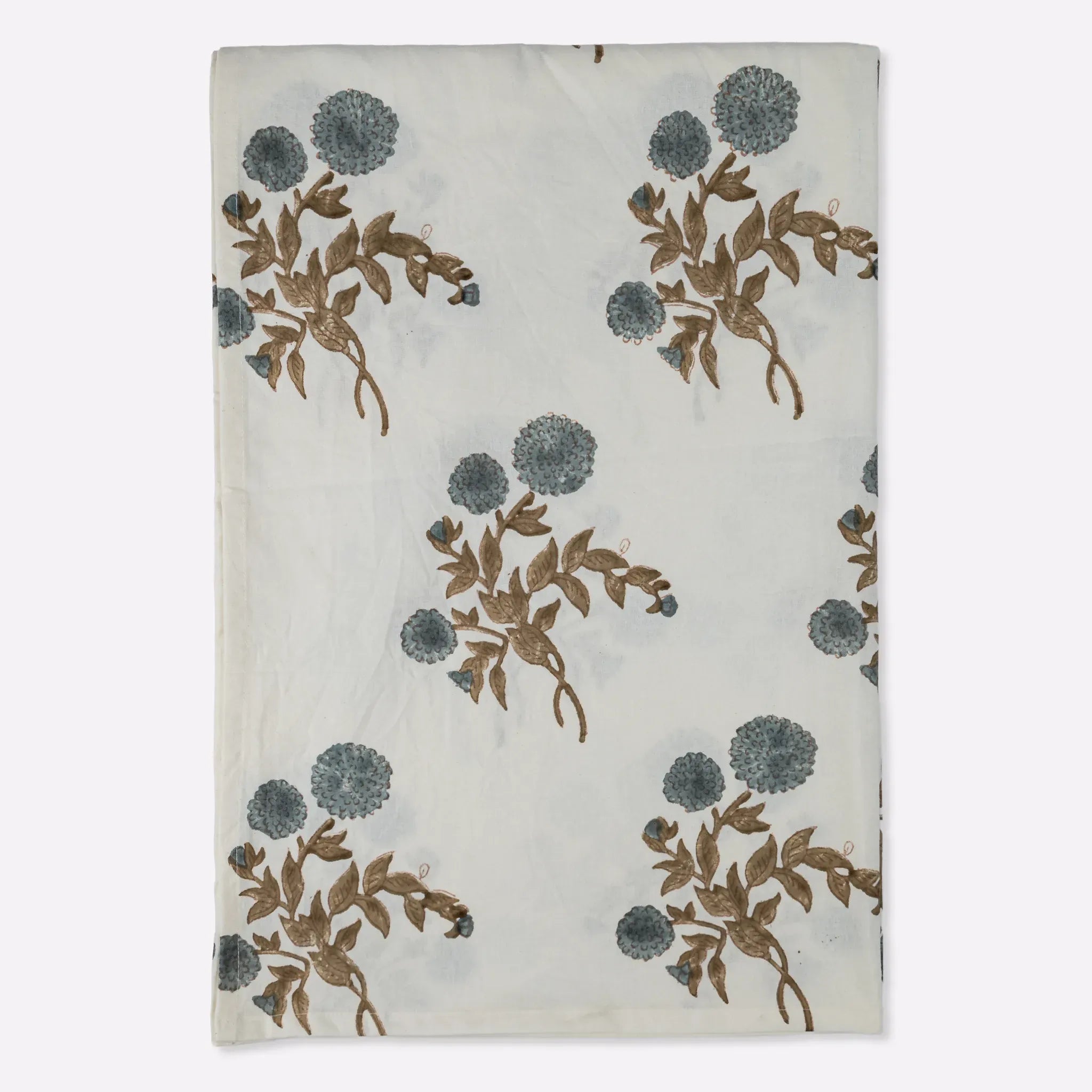 Ditsy Press Aqua & Pink Hand Block Printed Cotton Tablecloth