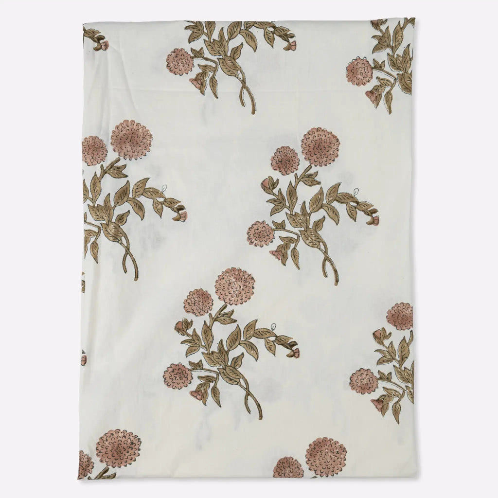 Ditsy Press Beige & Blue Hand Block Printed Cotton Tablecloth