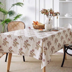 Ditsy Press Beige & Blue Hand Block Printed Cotton Tablecloth