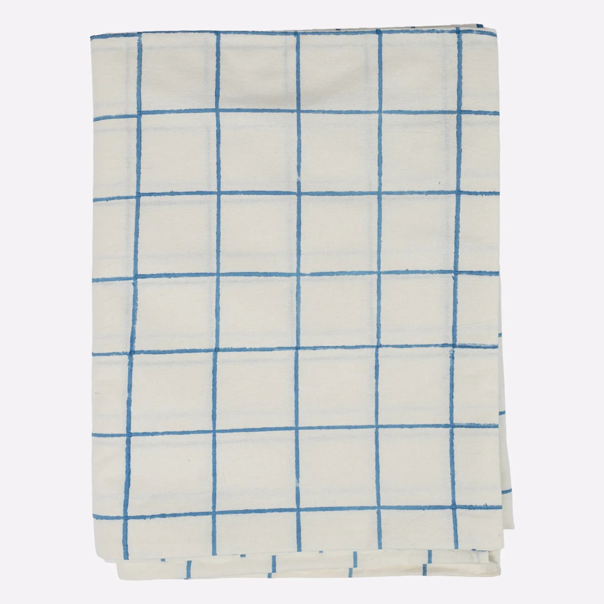 Soft Checks Blue Hand Block Printed Cotton Tablecloth