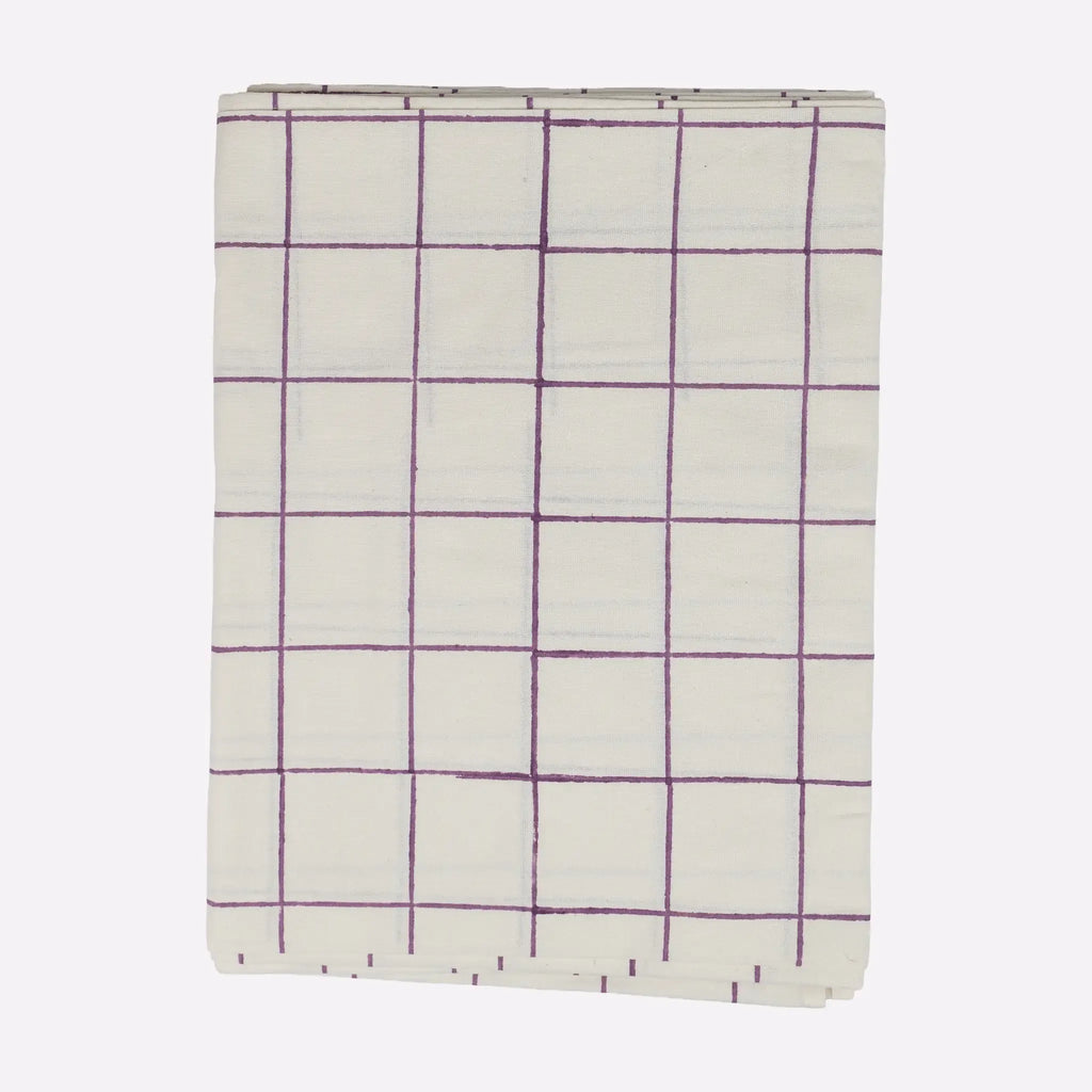 Soft Checks Purple Hand Block Printed Cotton Tablecloth