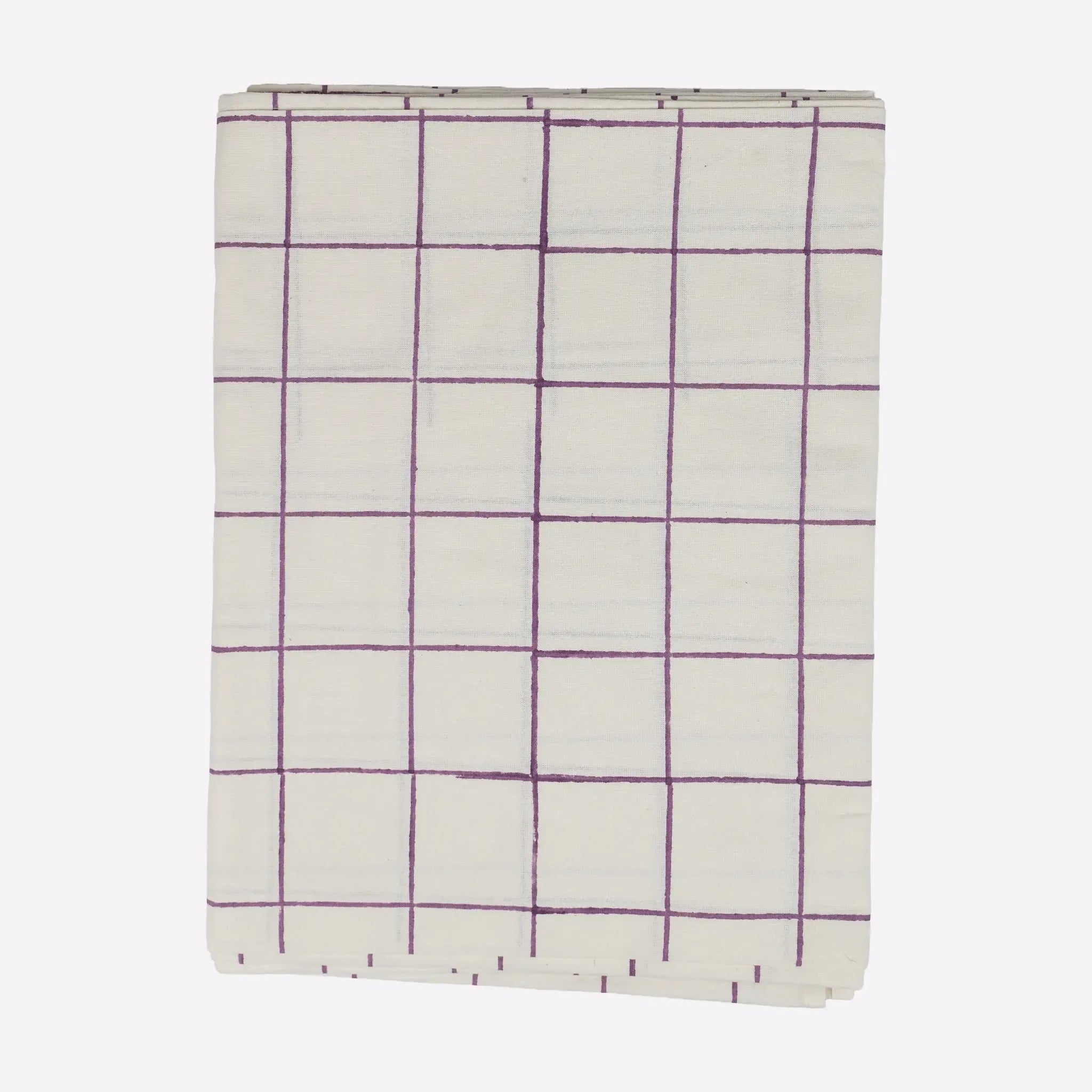 Soft Checks Purple Hand Block Printed Cotton Tablecloth