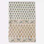 Amber Garden Sage Green & Blue Hand Block Printed Cotton Tablecloth