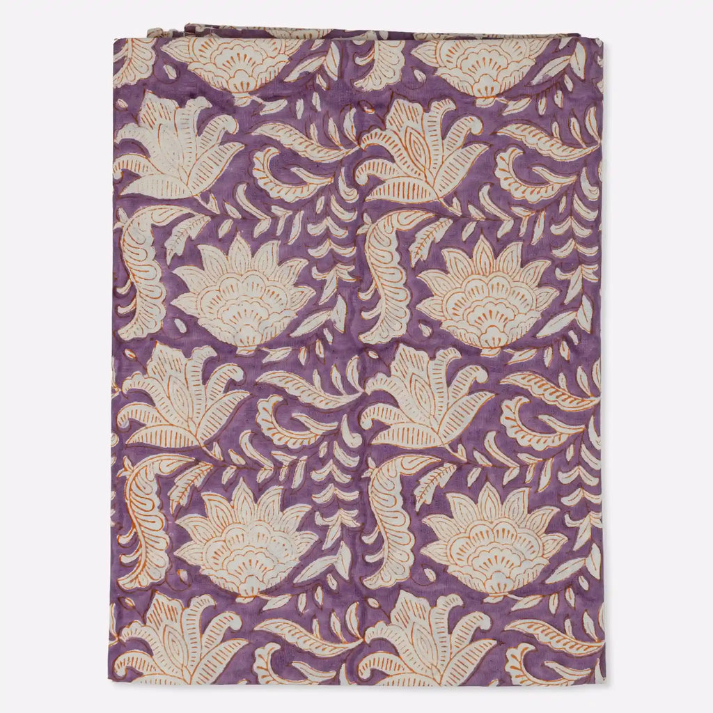 Garden Purple & Orange Hand Block Printed Cotton Tablecloth
