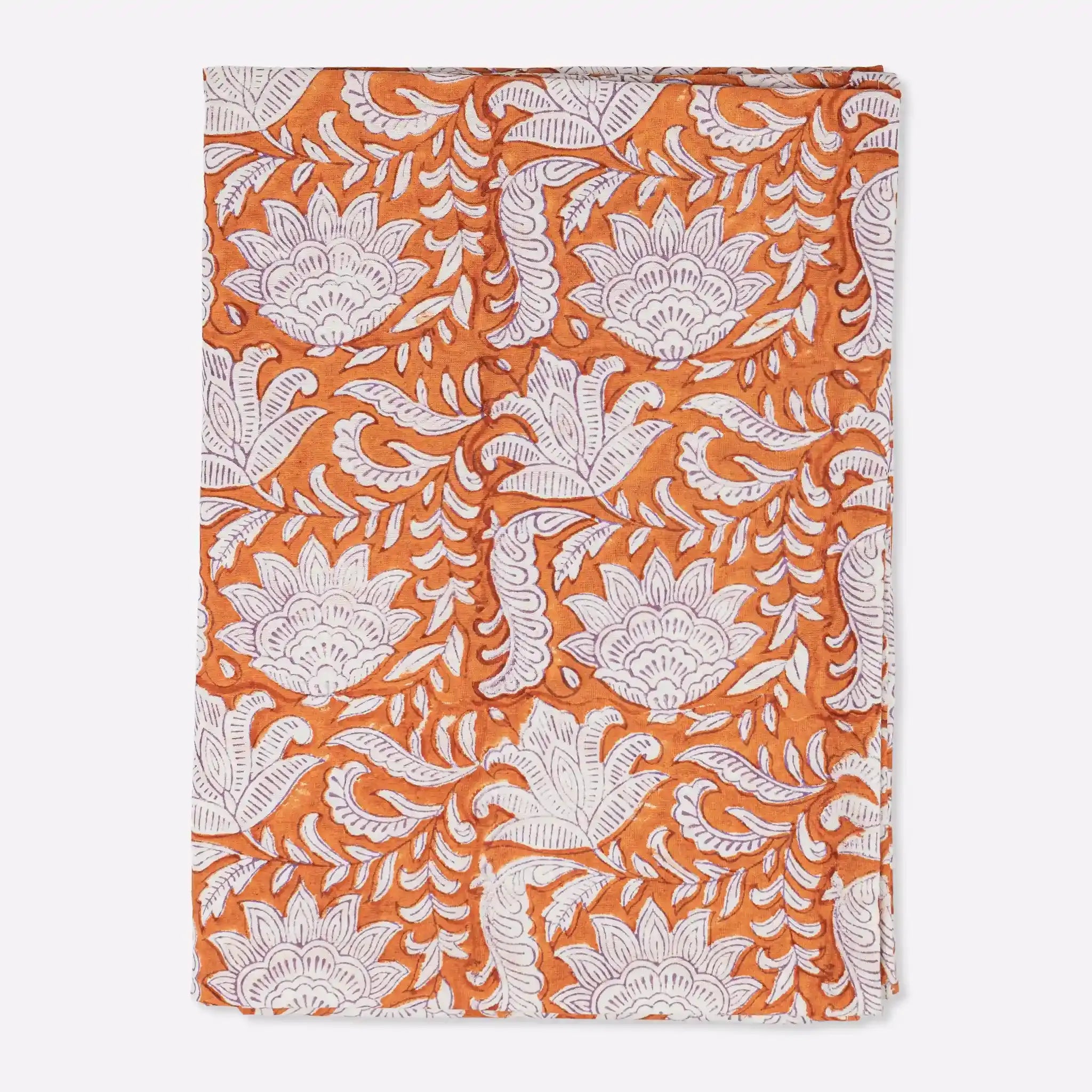 Garden Orange & Purple Hand Block Printed Cotton Tablecloth