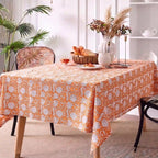 Garden Orange & Purple Hand Block Printed Cotton Tablecloth