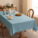 Garden Archive Ice Blue & Dusk Orange Hand Block Printed Cotton Tablecloth