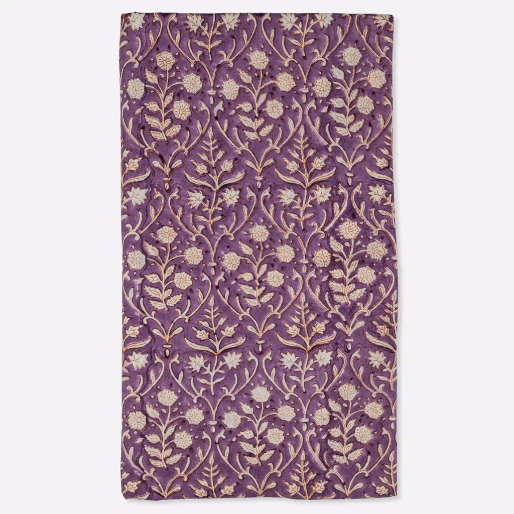 Garden Archive Purple & Orange Hand Block Printed Cotton Tablecloth