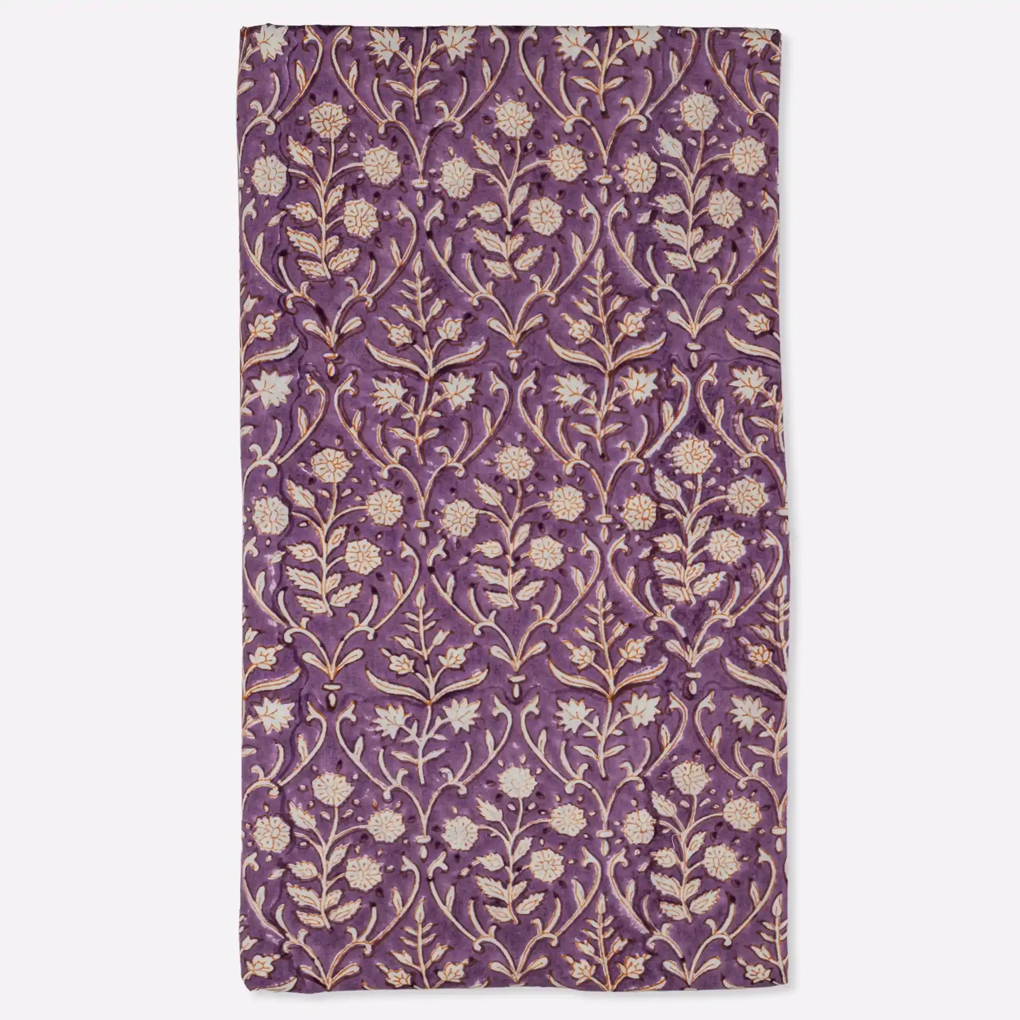 Garden Archive Purple & Orange Hand Block Printed Cotton Tablecloth