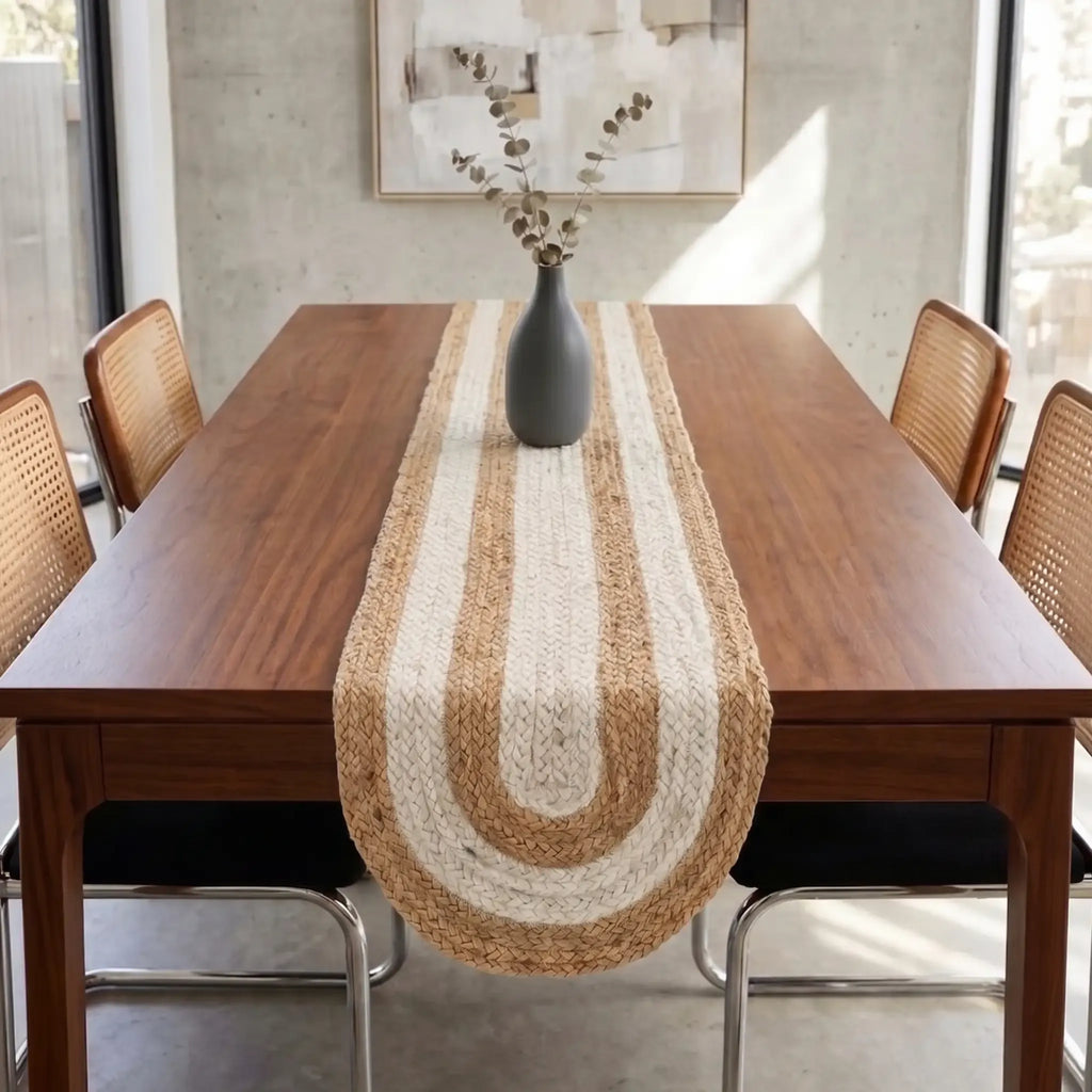 Juno Natural & White Woven Jute Table Runner