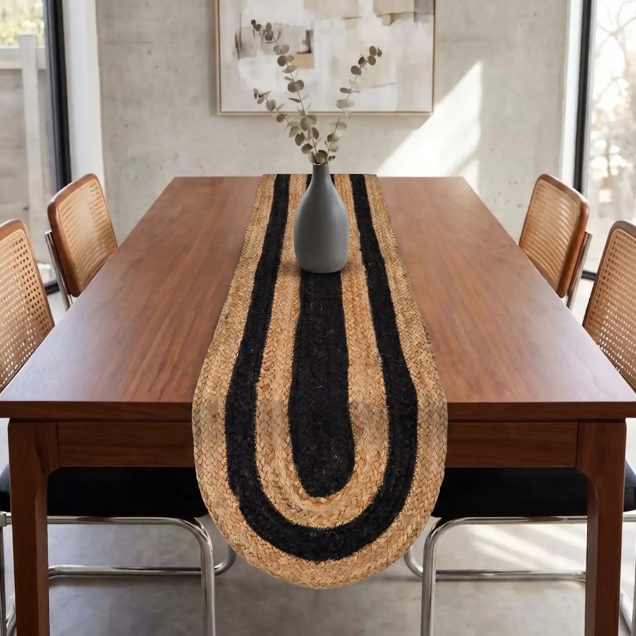 Juno Natural & Black Woven Jute Table Runner