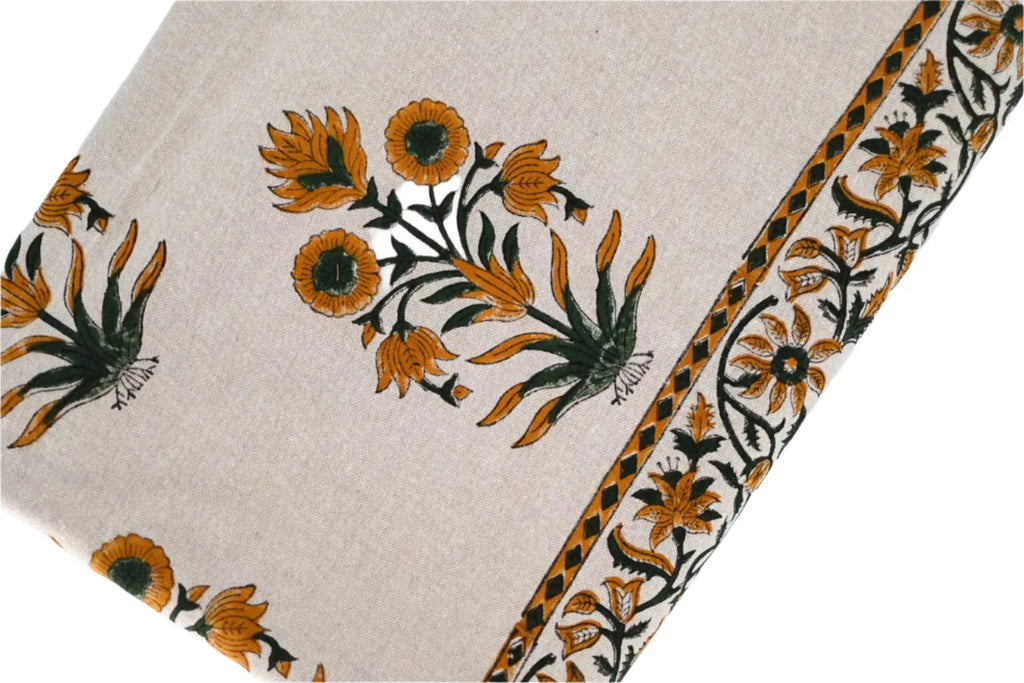 Henry Floral Block Print Tablecloth - Maple Village Lane