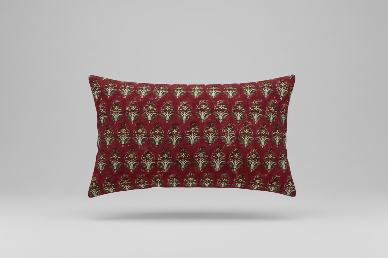 Theodosia Ditsy Prints Oxblood Pillow Cover 16" x 42" Double Sided Pillow Covers