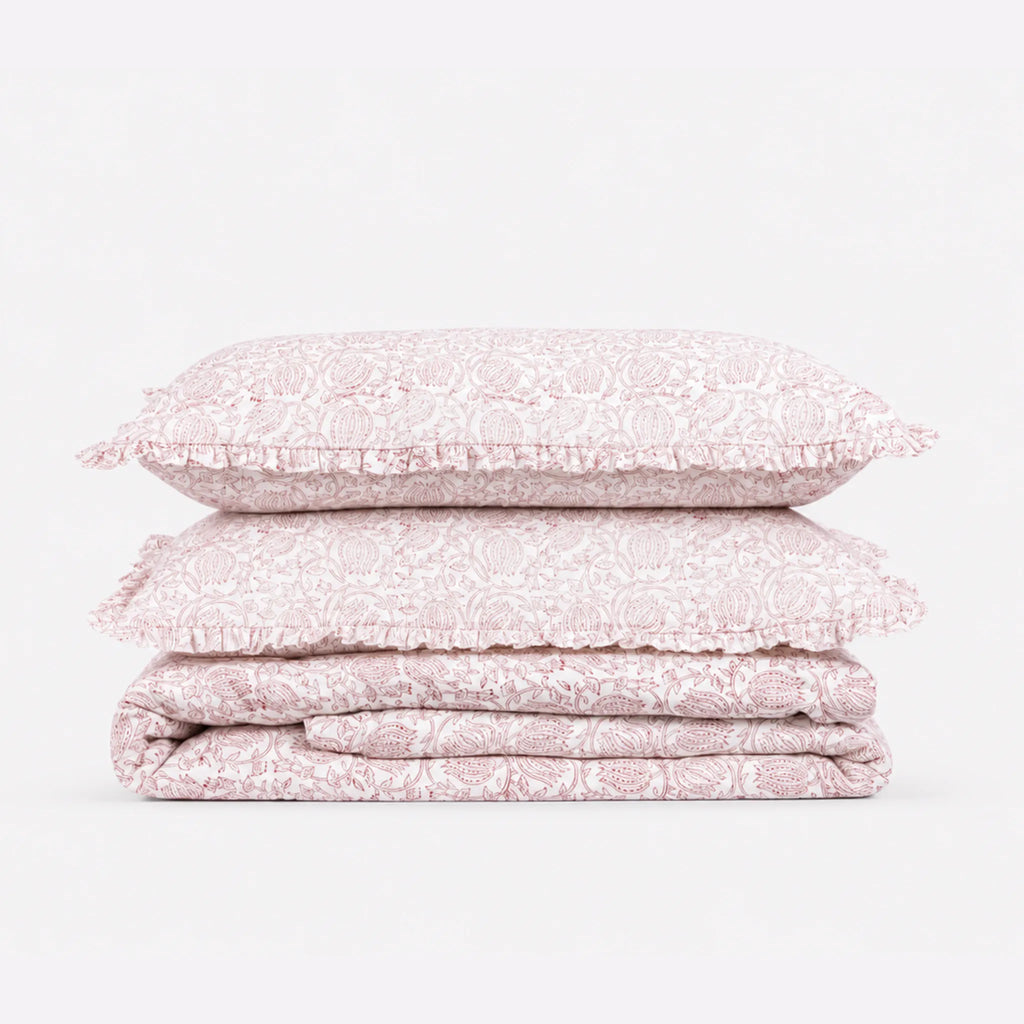 Vivienne Red Block Print Cotton Duvet Cover Set