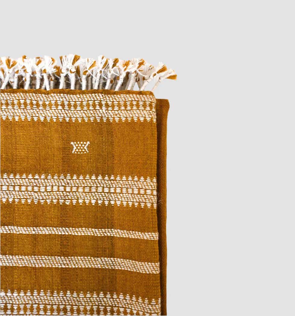 Bhujodi Handwoven Wool Throw Blanket – Golden Ochre