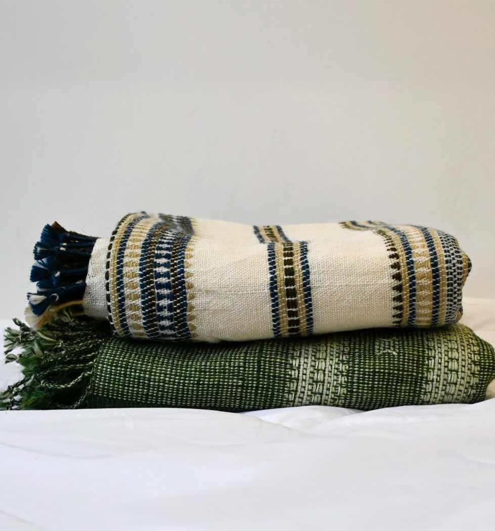 Handwoven Vintage Bhujodi Bed Throw -Neutral - 50" x 90"