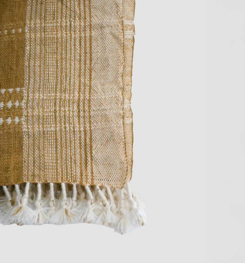 Handwoven Vintage Bhujodi Bed Throw -Mustard Yellow - 50" x 90"